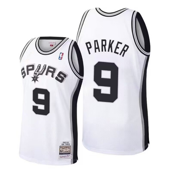 Men's San Antonio Spurs #9 Tony Parker 2002-03 White Finals Champions Stitched Jersey